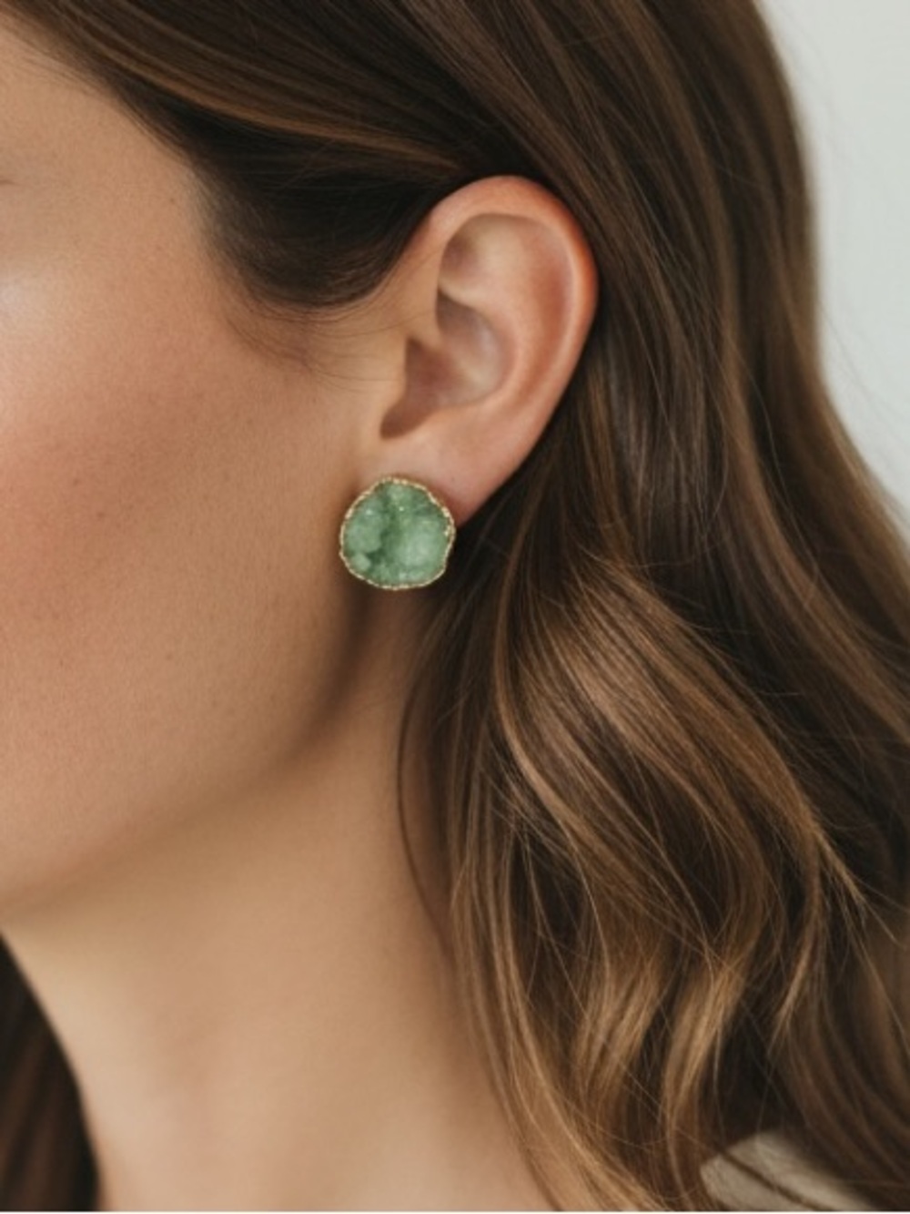 Indie Boho Druzy Jade Green Crystal Quartz Earring - Picture 4 of 7